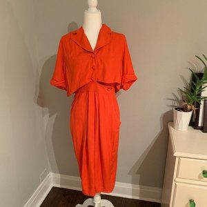 Vintage 100% Silk Orange Dress, Size 6